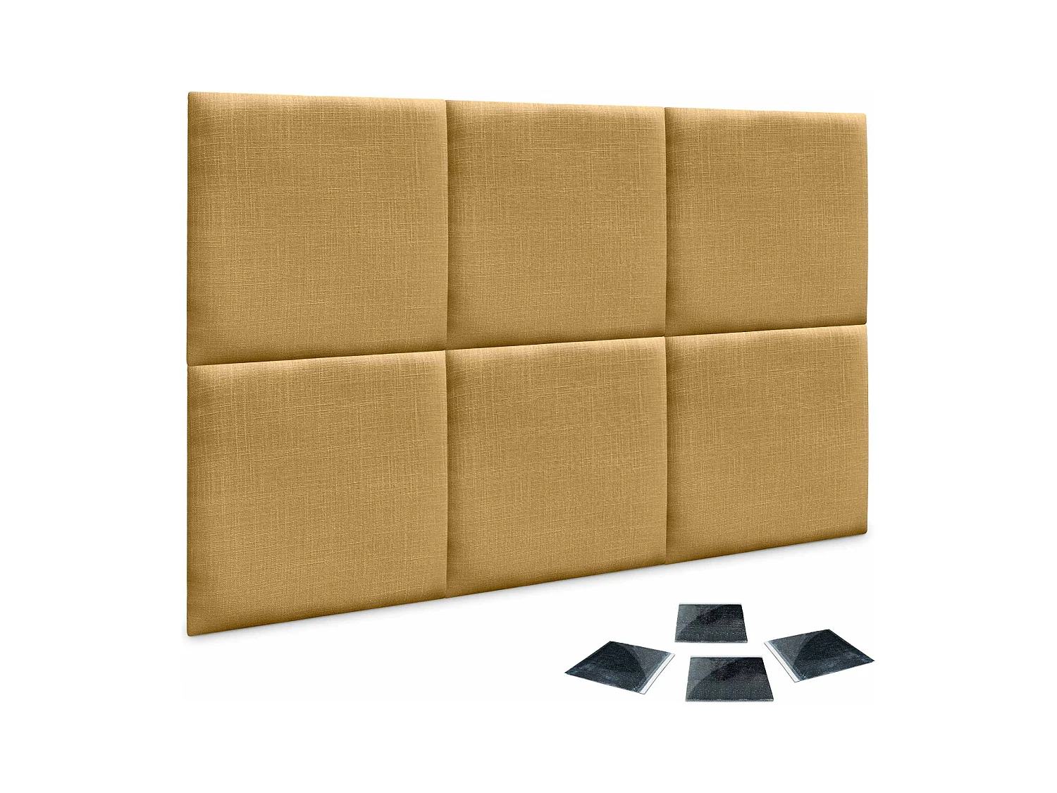 DHOME Ensemble de 6 Panneaux muraux en lin autocollants, absorption acoustique, protection contre les chocs et Têtes de Lit (Moutarde, 60x60cm, x6)