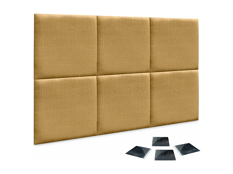 DHOME Ensemble de 6 Panneaux muraux en lin autocollants, absorption acoustique, protection contre les chocs et Têtes de Lit (Moutarde, 60x60cm, x6)