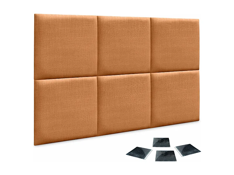 DHOME Set aus 6 mit Leinen gepolsterten selbstklebenden Paneelen für Wände - Schallabsorbierend, Stoßschutz, Kopfteil-Dekoration (Naranja, 50x50cm, x6)