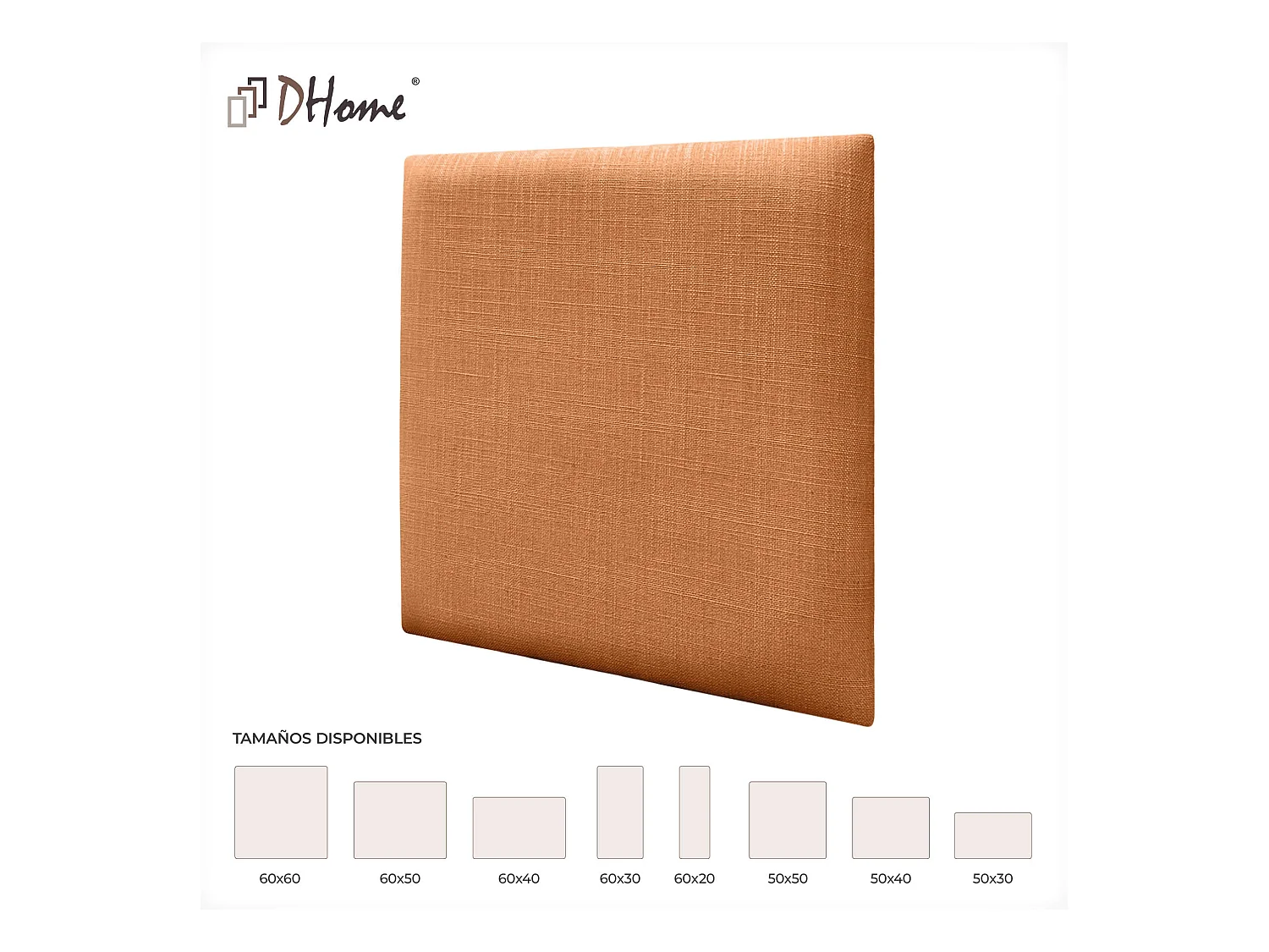 DHOME Ensemble de 6 Panneaux muraux en lin autocollants, absorption acoustique, protection contre les chocs et Têtes de Lit (Orange, 50x50cm, x6)