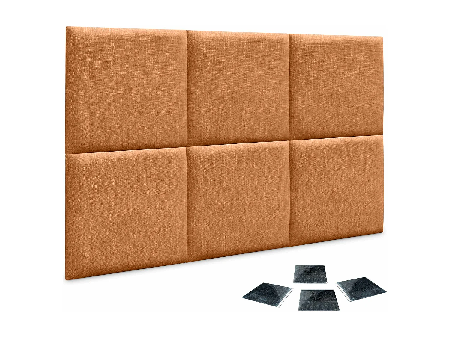 DHOME Ensemble de 6 Panneaux muraux en lin autocollants, absorption acoustique, protection contre les chocs et Têtes de Lit (Orange, 50x50cm, x6)
