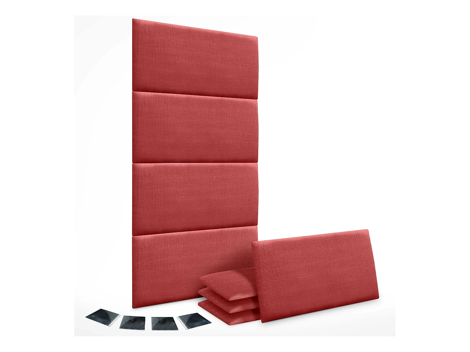 DHOME Ensemble de 8 Panneaux muraux en lin autocollants, absorption acoustique, protection contre les chocs et Têtes de Lit (Rouge, 60x50cm, x8)
