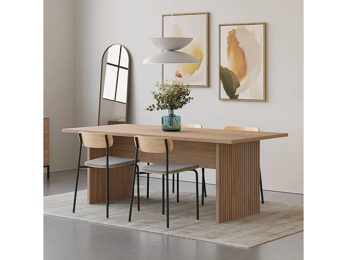 APPA - Table Repas 200cm Plateau Aspect bois Pieds effet Tasseaux