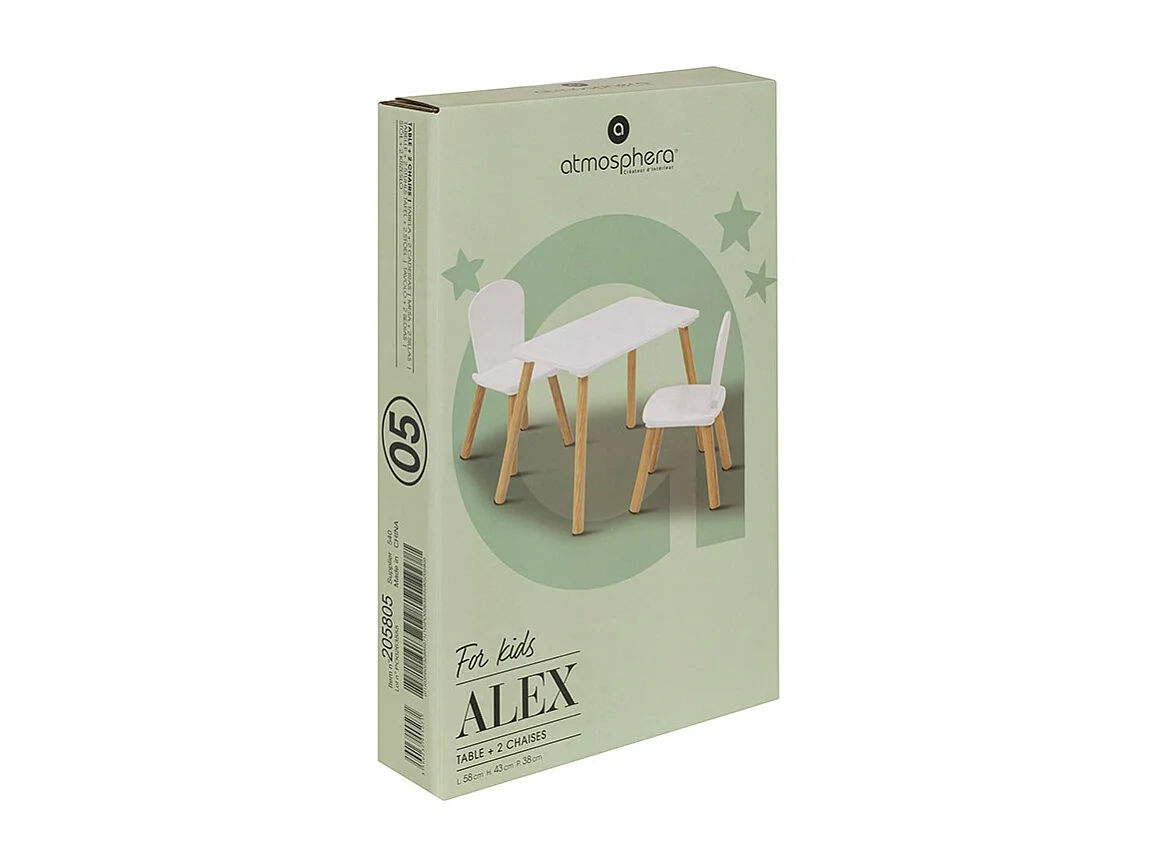 Table Enfant & 2 Chaises "Alex" 58cm Blanc