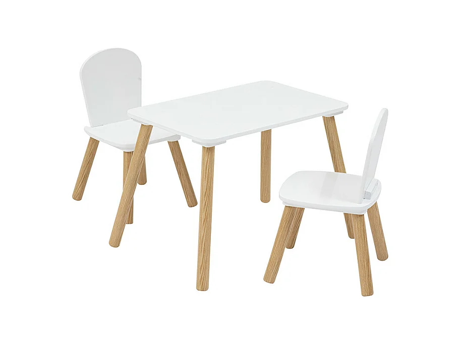 Table Enfant & 2 Chaises "Alex" 58cm Blanc