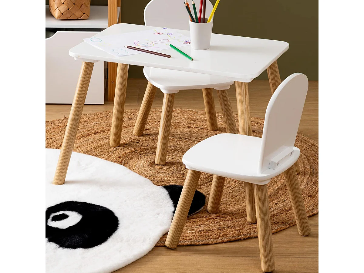 Table Enfant & 2 Chaises "Alex" 58cm Blanc