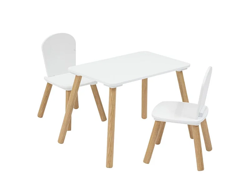 Table Enfant & 2 Chaises "Alex" 58cm Blanc