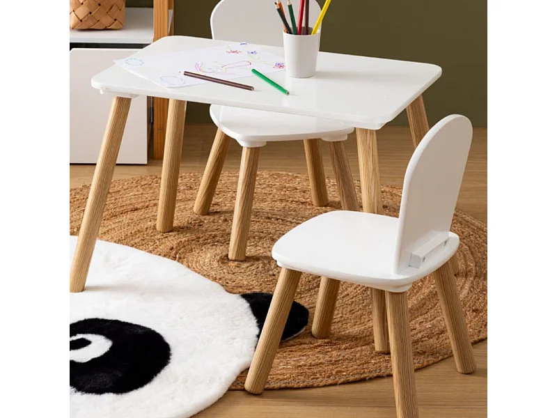 Table Enfant & 2 Chaises "Alex" 58cm Blanc