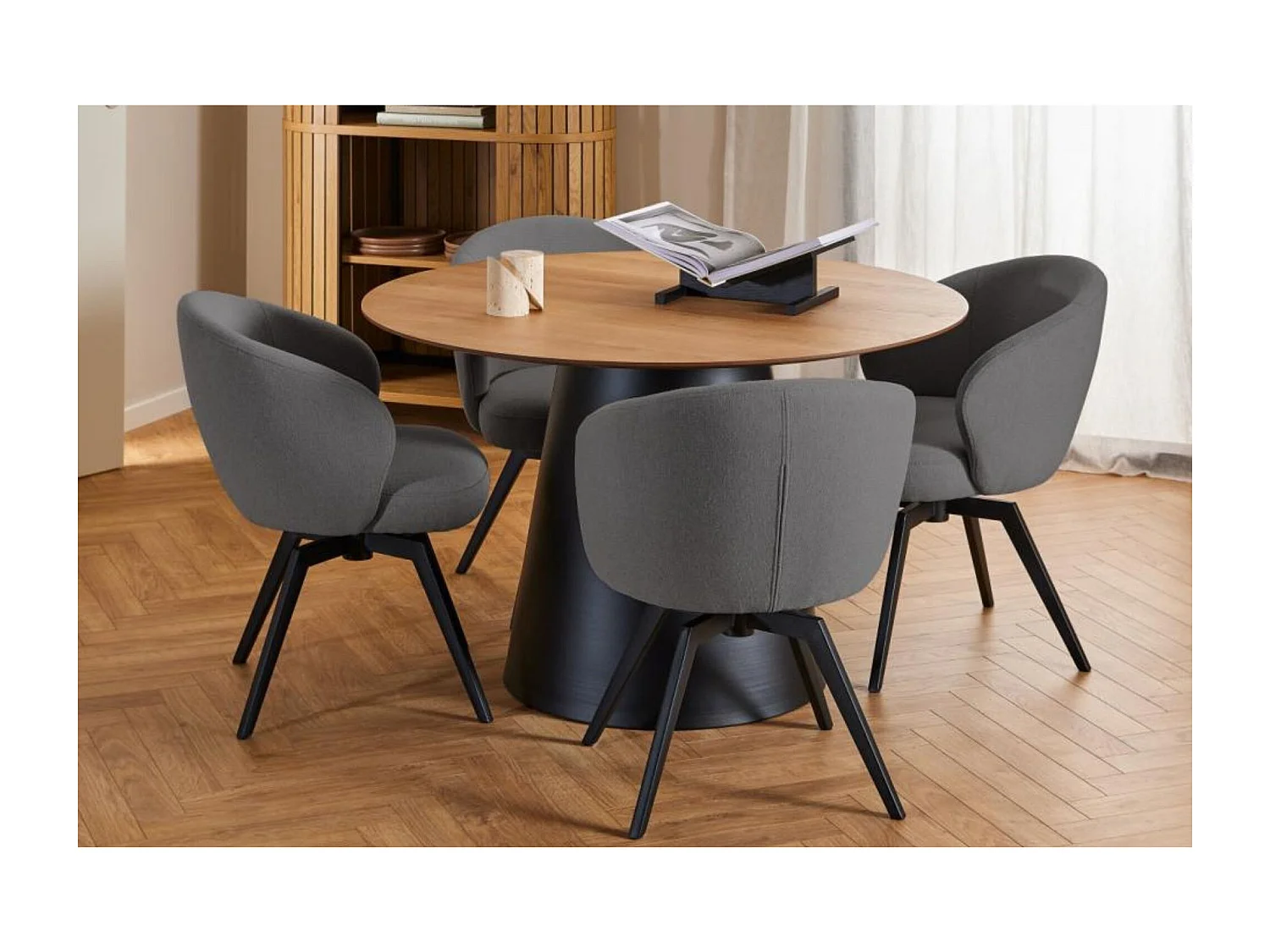 Chaise de salle à manger pivotante en métal et tissu - LENA