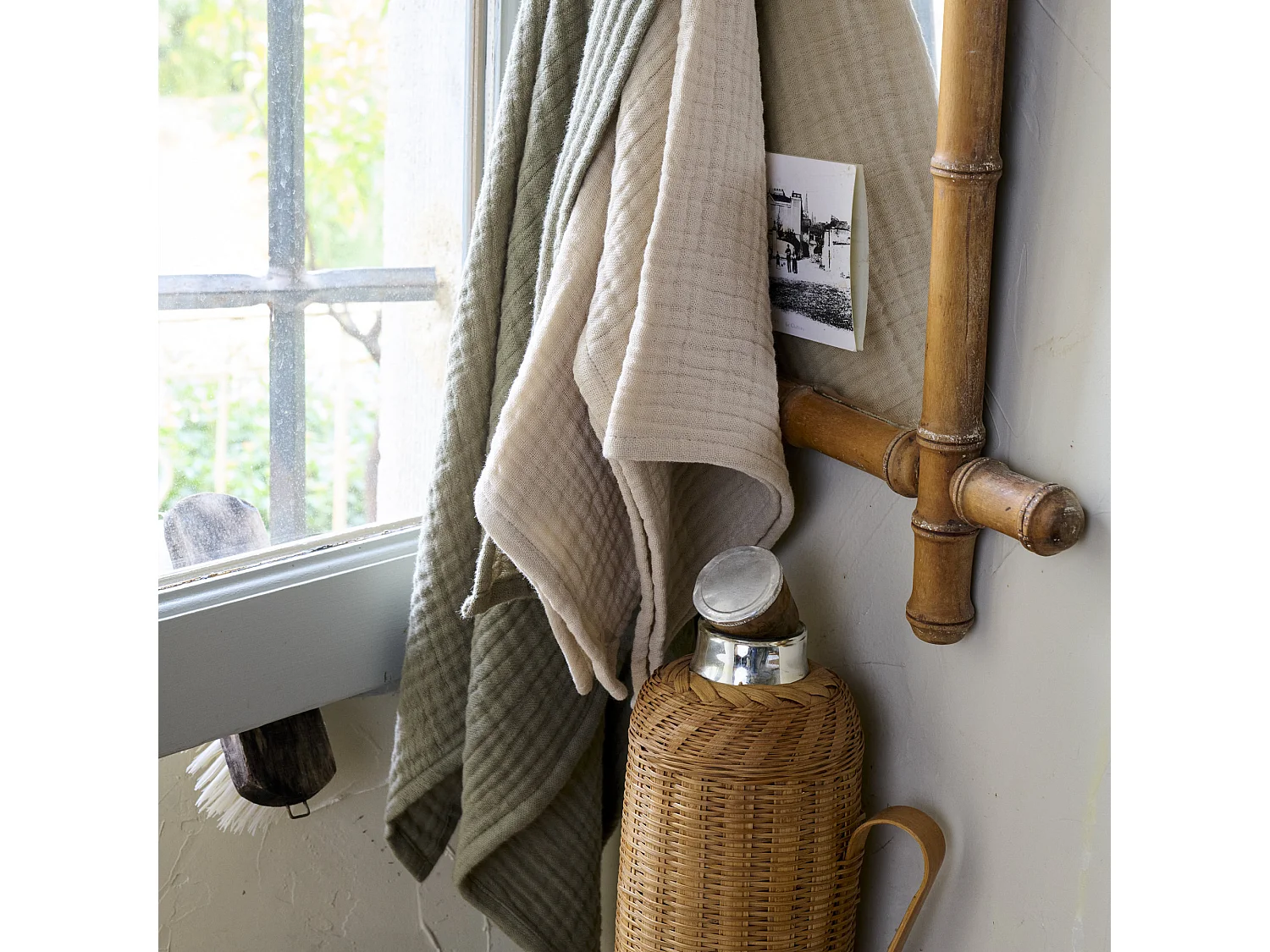 Trio de torchon de cuisine 40x60 cm mousseline de coton KEA TABLE vert kaki