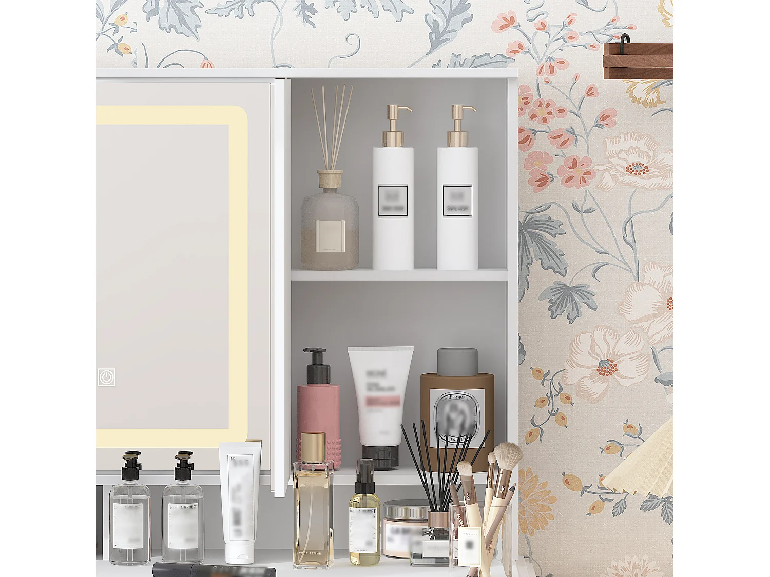 Grote kaptafel met LED-verlichting en oversized rechthoekige spiegel,Metalen handgreep met patroon, 9 lades,110x50x137 cm,Wit