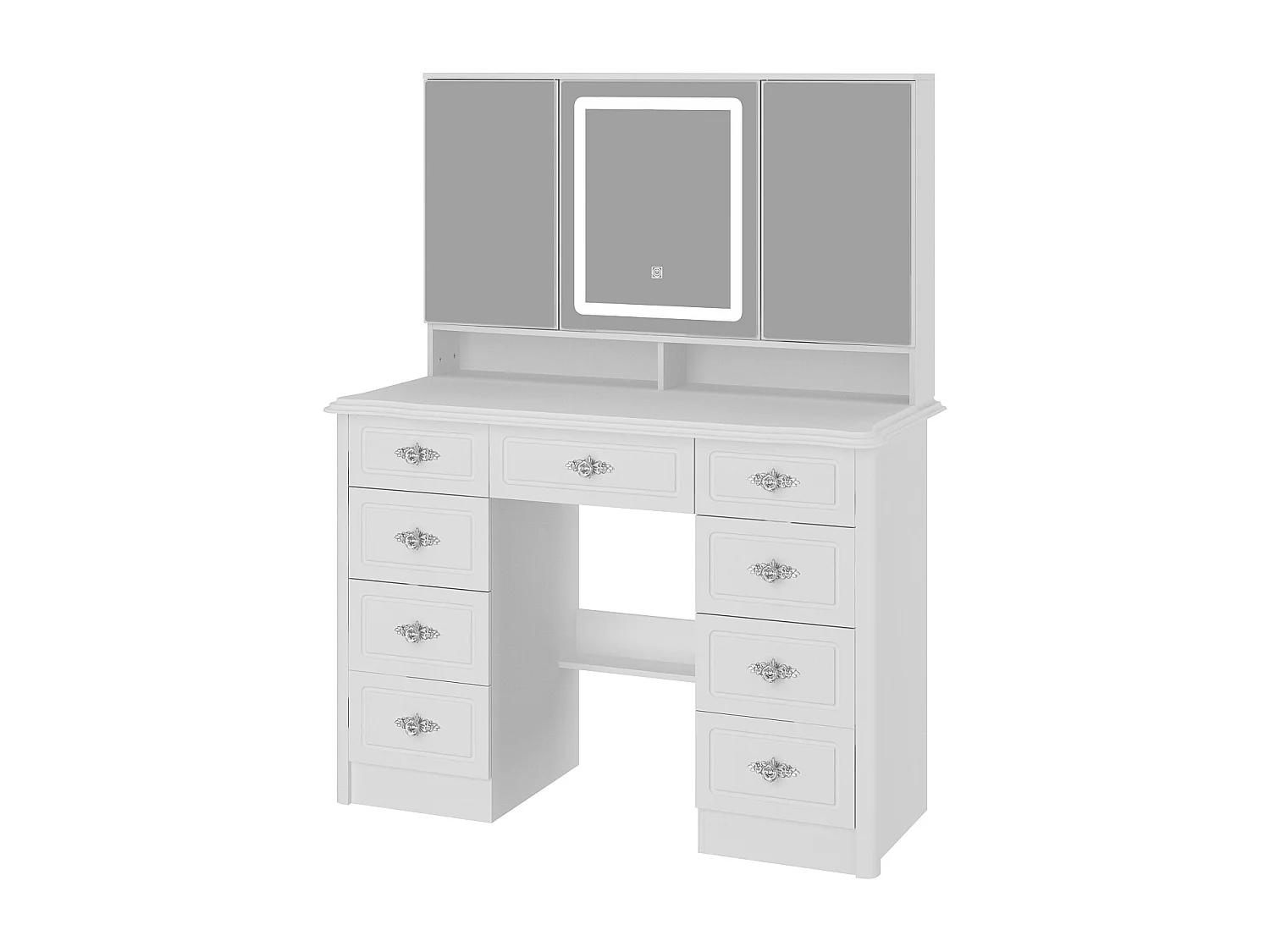 Grote kaptafel met LED-verlichting en oversized rechthoekige spiegel,Metalen handgreep met patroon, 9 lades,110x50x137 cm,Wit