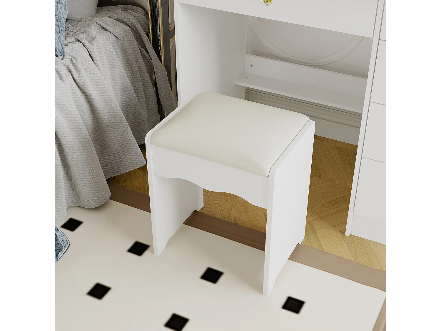 Coiffeuse avec éclairage LED et miroir coulissant,éclairage tricolore,tabouret,5 tiroirs,100x50x136cm