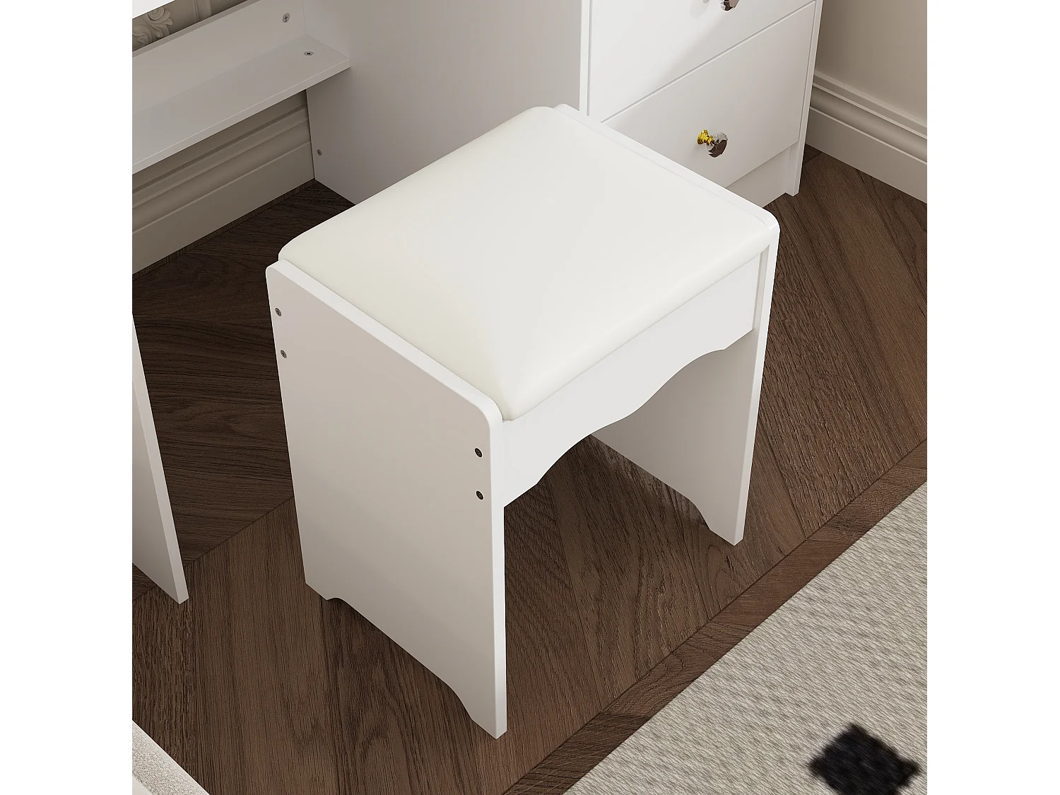 Coiffeuse avec miroir coulissant - LED 3 couleurs - tabouret, 5 tiroirs et compartiments, 100x50x136, Banc