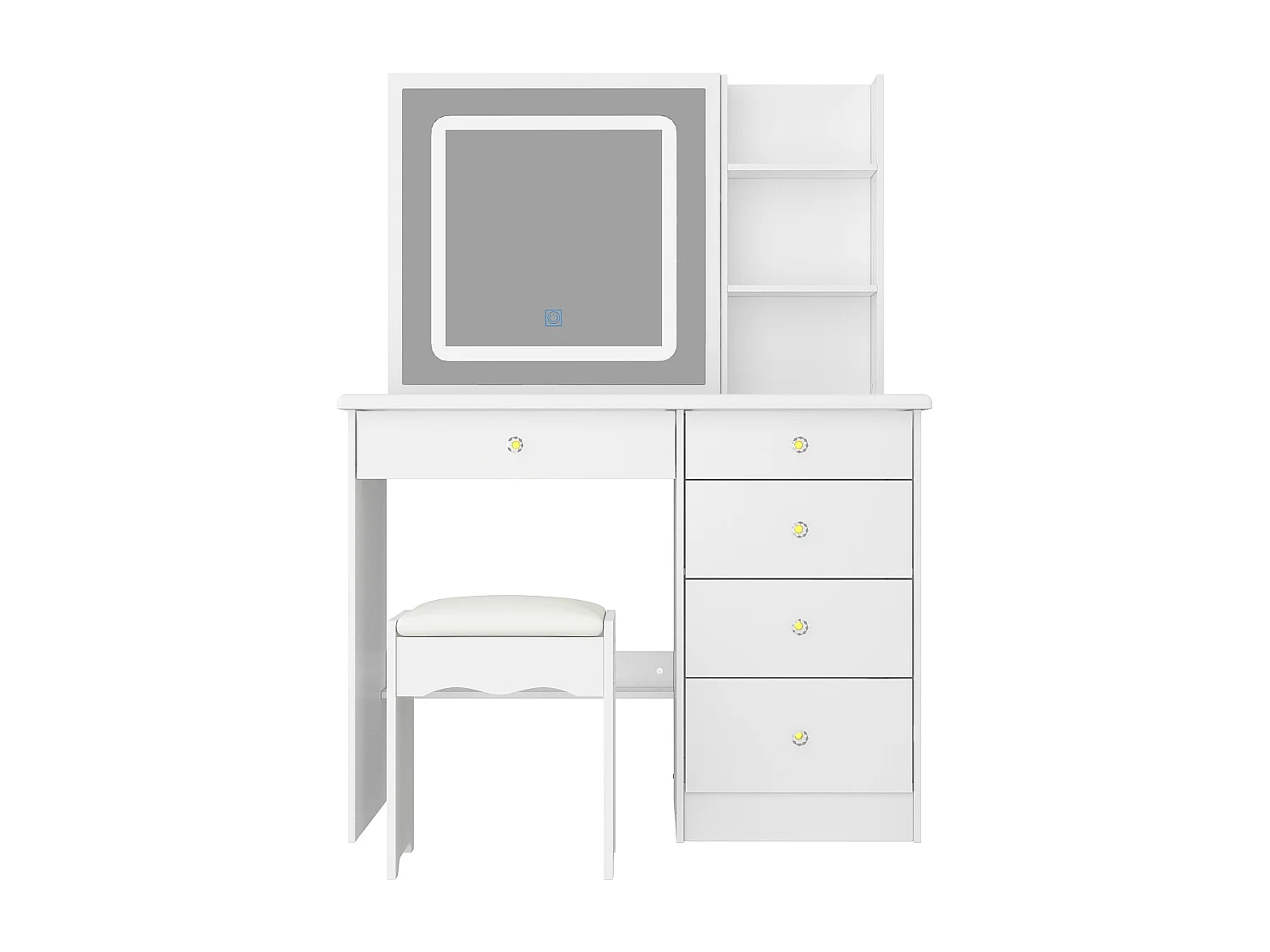 Coiffeuse avec miroir coulissant - LED 3 couleurs - tabouret, 5 tiroirs et compartiments, 100x50x136, Banc