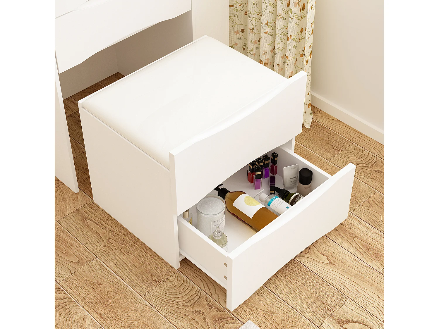 Coiffeuse avec miroir rabattable,éclairage tricolore,tiroirs,Salon,‎Blanc,61x40x81.5cm