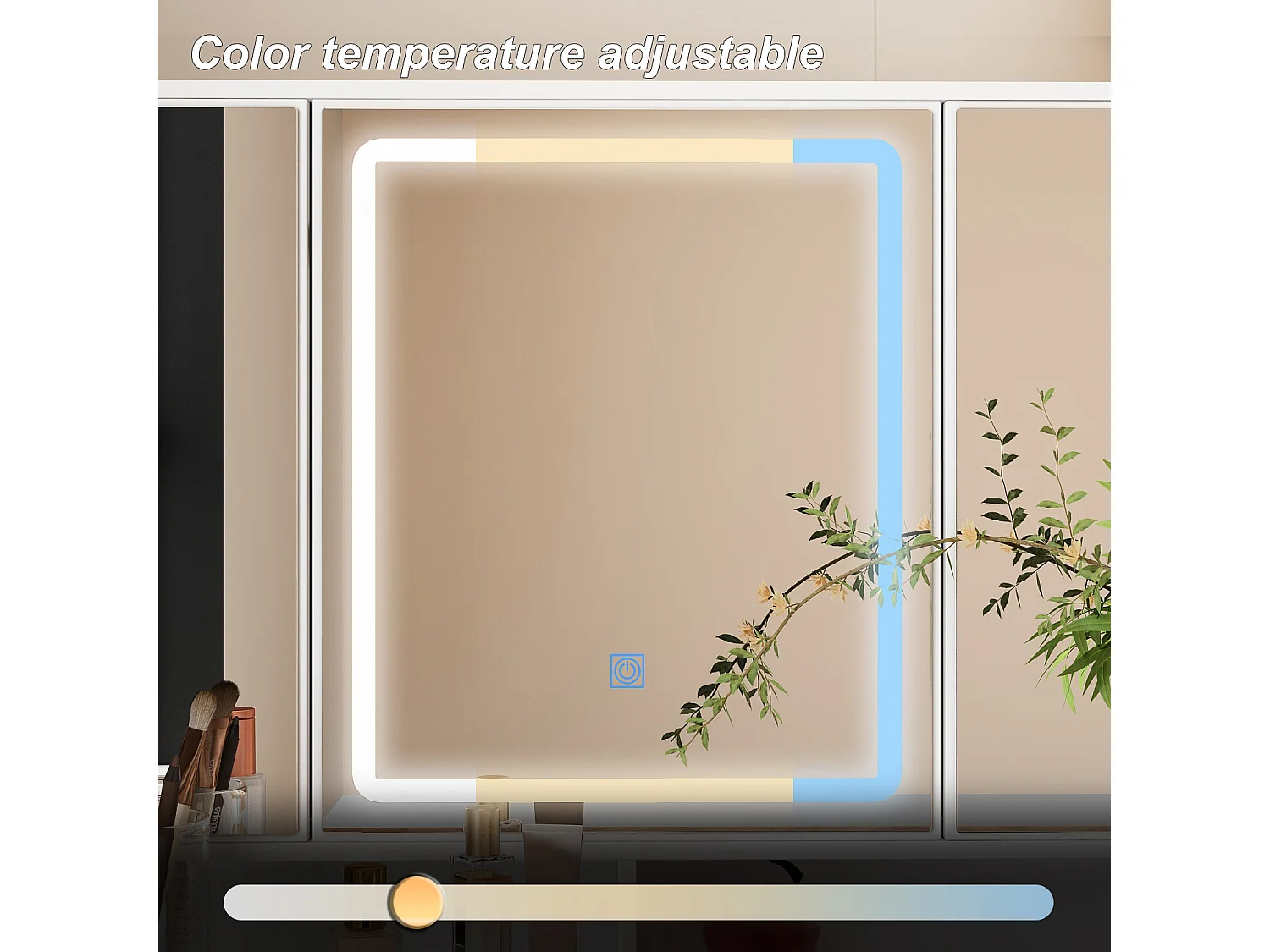 Coiffeuse avec éclairage LED et miroir rectangulaire surdimensionné,éclairage tricolore,armoires,tiroirs,100x45x135cm,Blanc