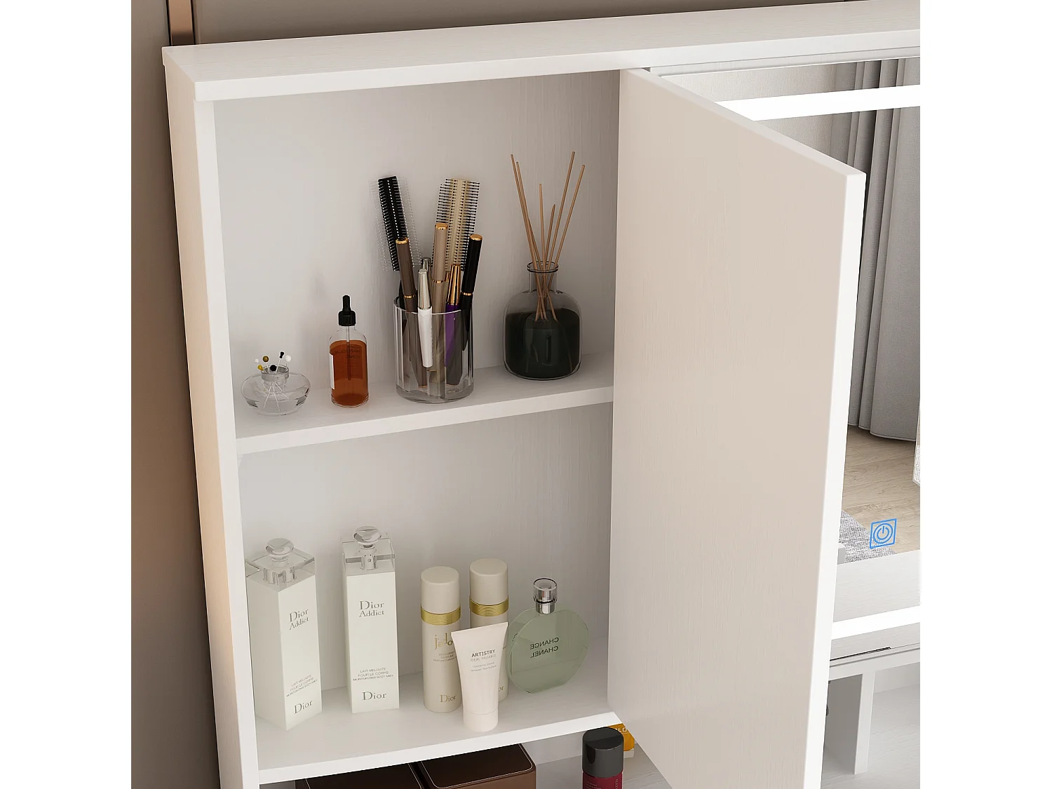 Coiffeuse avec éclairage LED et miroir rectangulaire surdimensionné,éclairage tricolore,armoires,tiroirs,100x45x135cm,Blanc