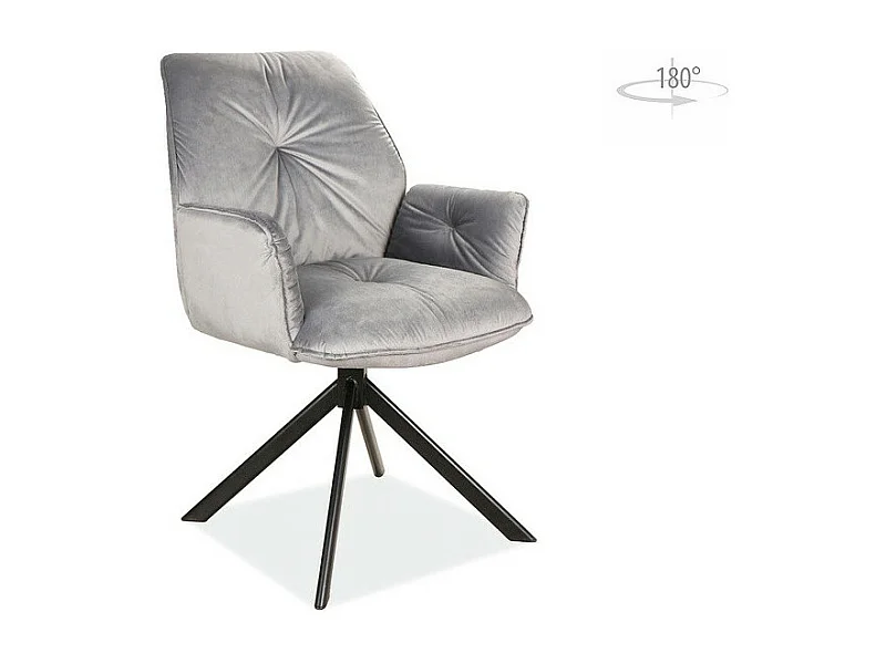 Chaise pivotante en velours avec des accoudoirs - Gris - Pieds en métal noir - H 89 cm xl 60 cm x P 45 cm
