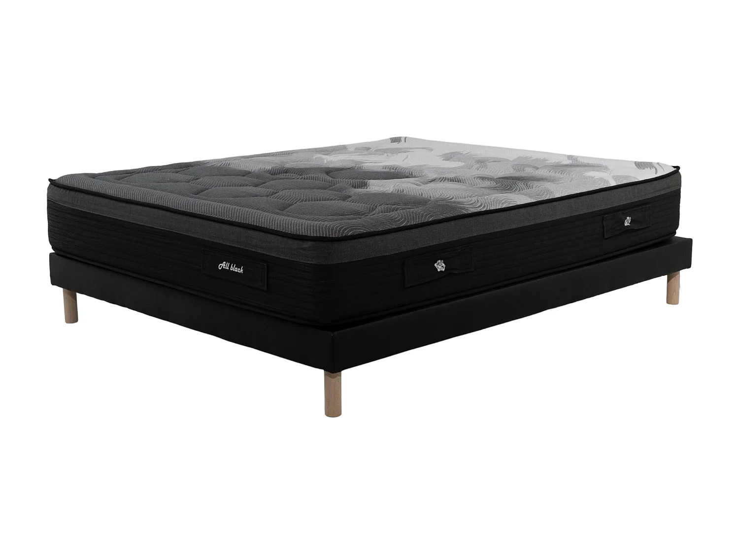 Ensemble Matelas All Black | 140x190 | mémoire | 28 cm | Sommier tapissier simili noir
