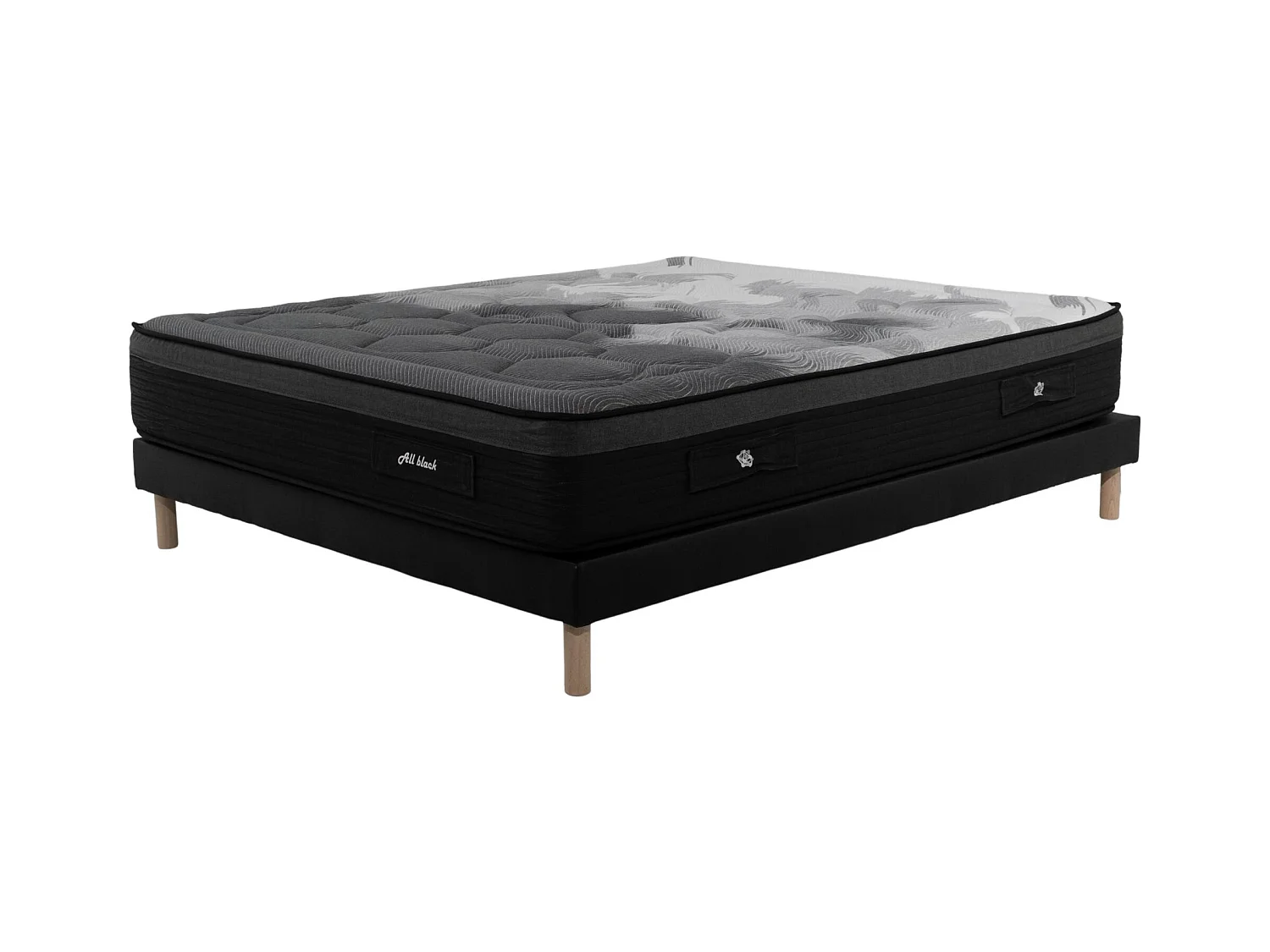 Ensemble Matelas All Black | 140x190 | mémoire | 28 cm | Sommier tapissier simili noir
