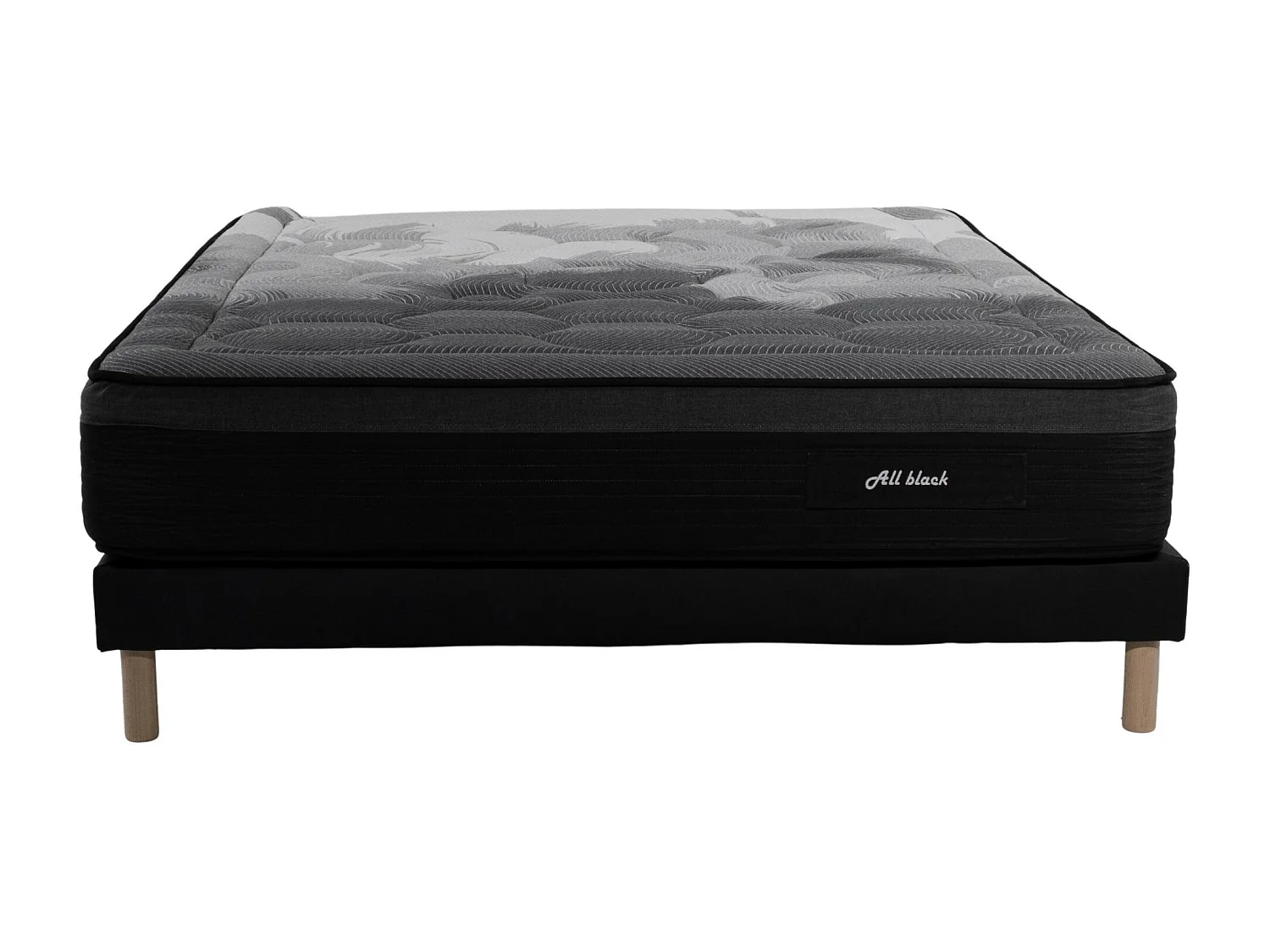 Ensemble Matelas All Black | 140x190 | mémoire | 28 cm | Sommier tapissier simili noir