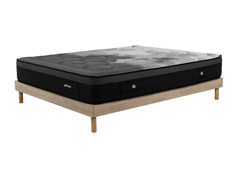 Ensemble Matelas All Black | 140x190 | mémoire | 28 cm | Sommier kit couleur chêne