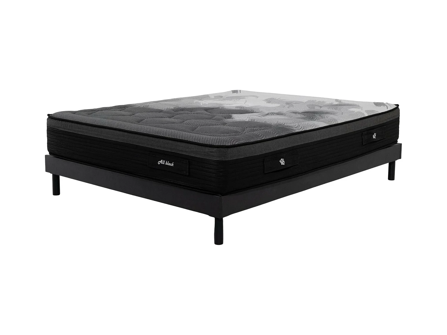Ensemble Matelas All Black | 160x200 | mémoire | 28 cm | Sommier kit gris