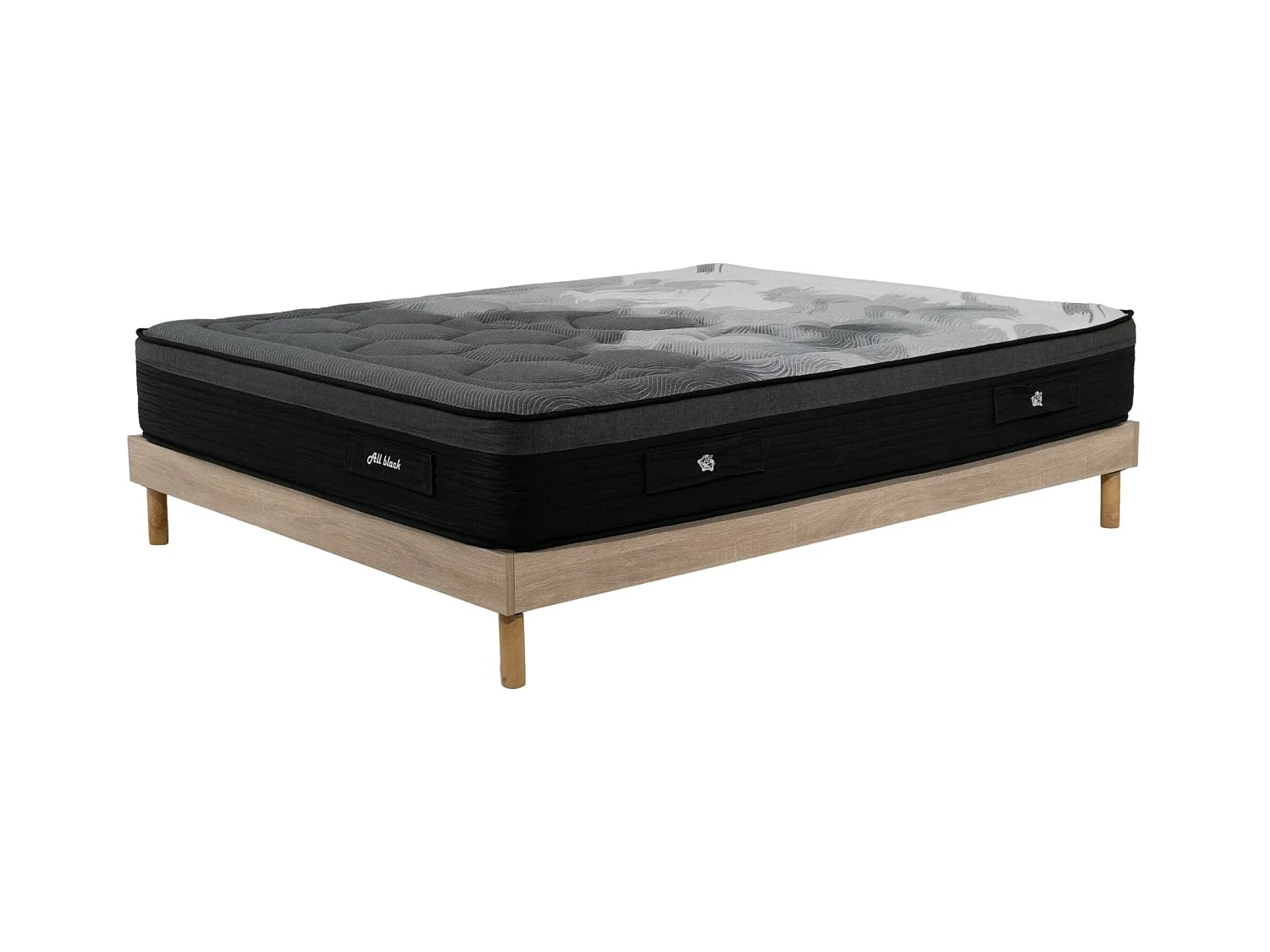 Ensemble Matelas All Black | 160x200 | mémoire | 28 cm | Sommier kit couleur chêne
