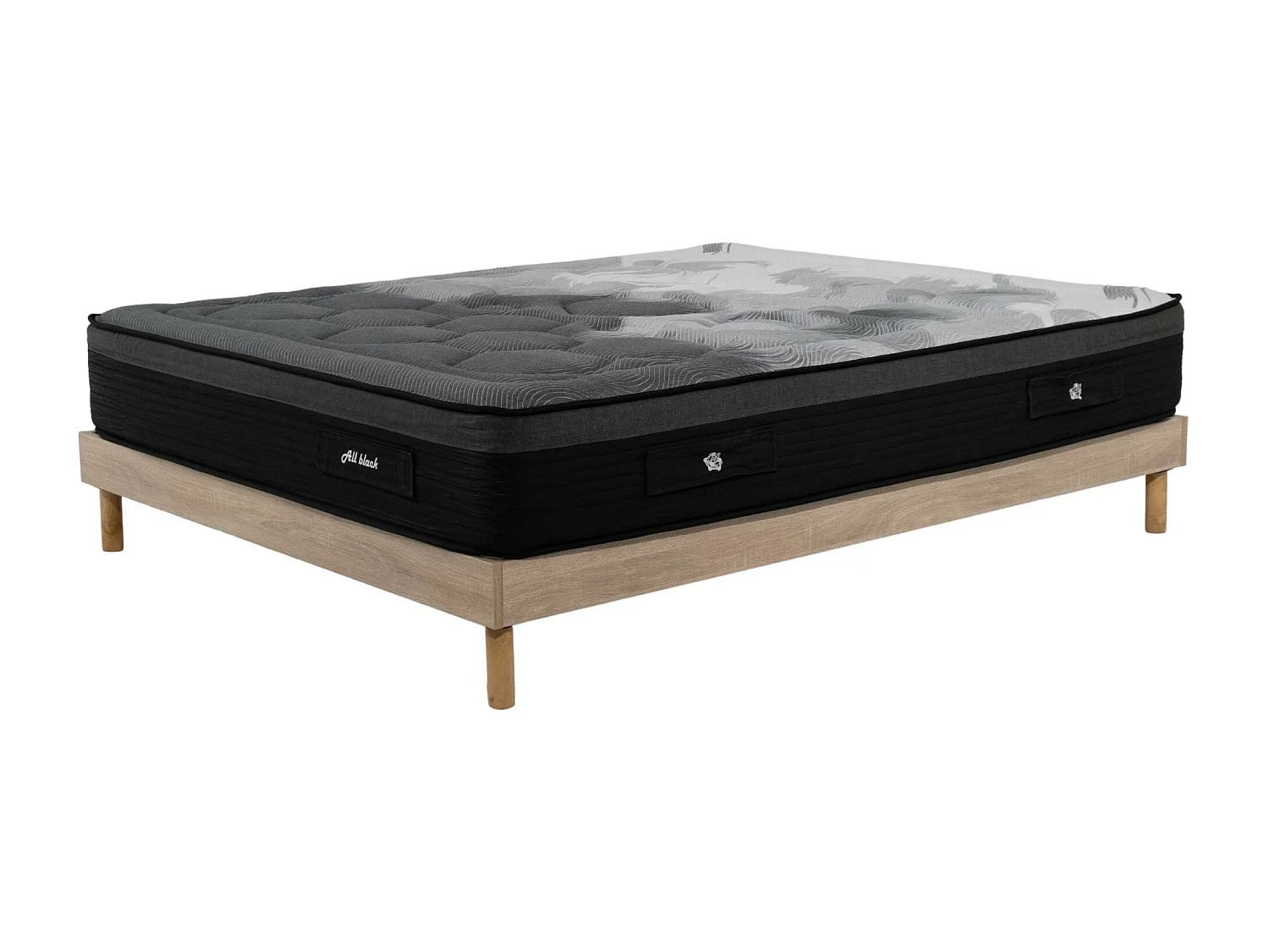 Ensemble Matelas All Black | 160x200 | mémoire | 28 cm | Sommier kit couleur chêne