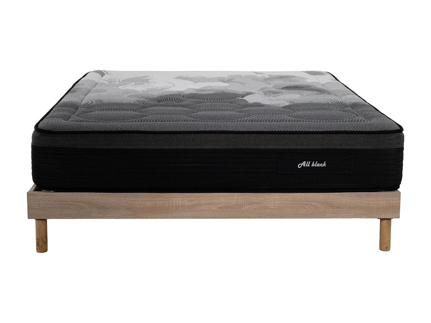 Ensemble Matelas All Black | 160x200 | mémoire | 28 cm | Sommier kit couleur chêne