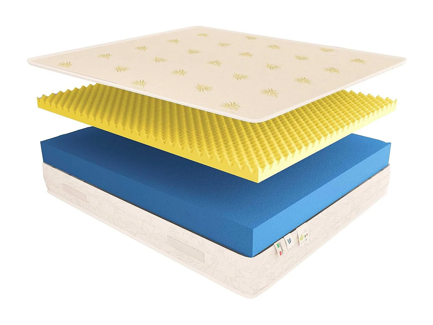 Materasso Memory Foam 25 cm Duck con fodera Aloe Vera Piazza e mezza misura 100x200 cm