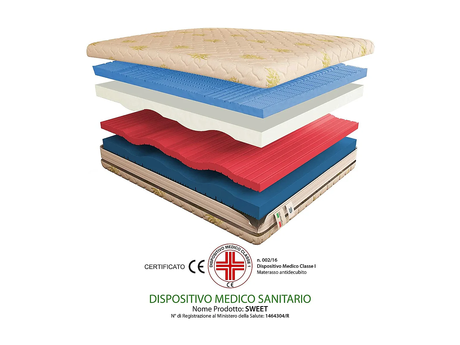 Materasso Memory Foam Sweet Dispositivo Medico Detraibile, Matrimoniale misura 160x190 cm