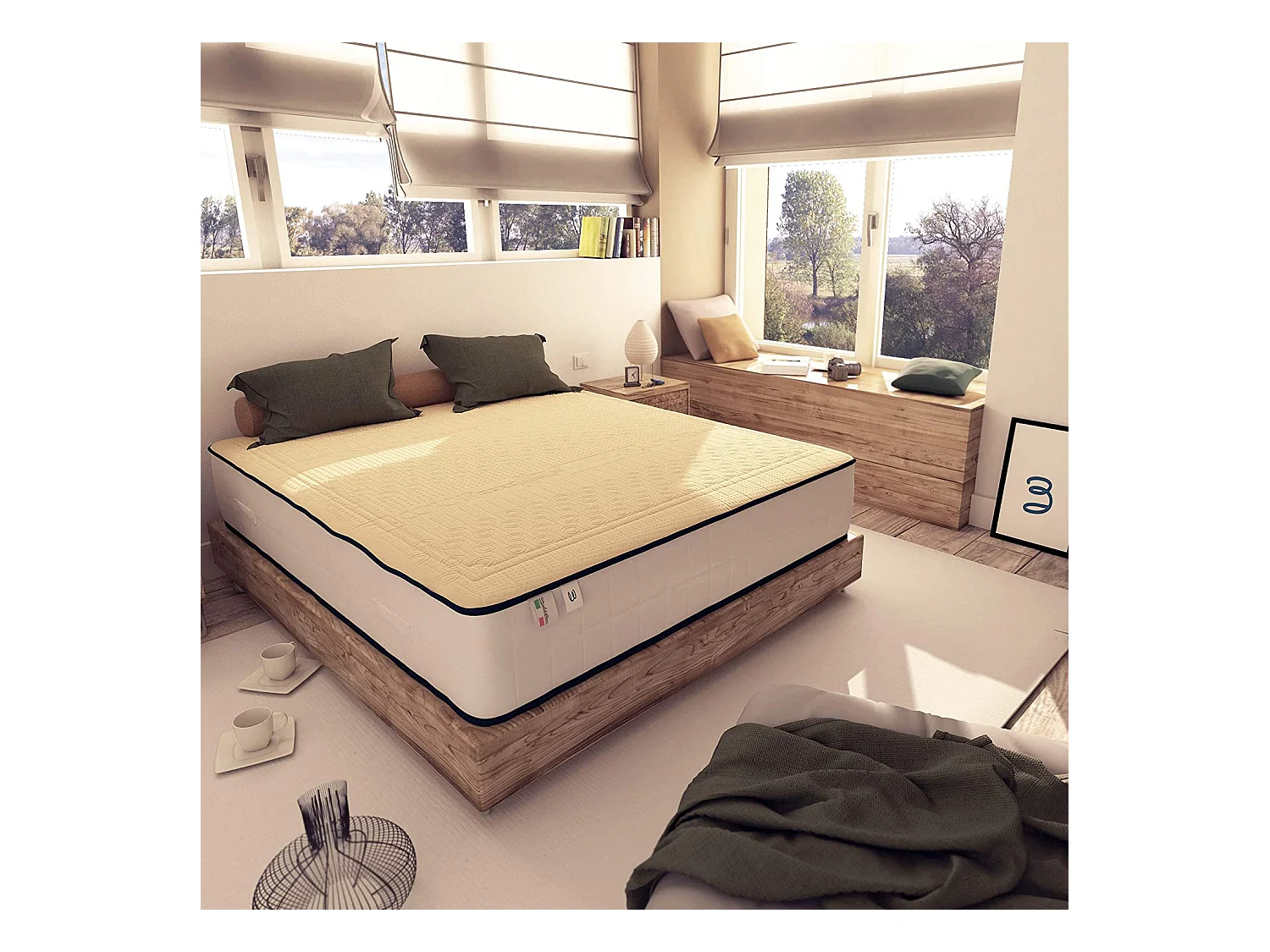 Materasso Memory e Lattice Memory Cotton Alto 24 cm Matrimoniale con Rivestimento in Cotone, misura 170x190 cm