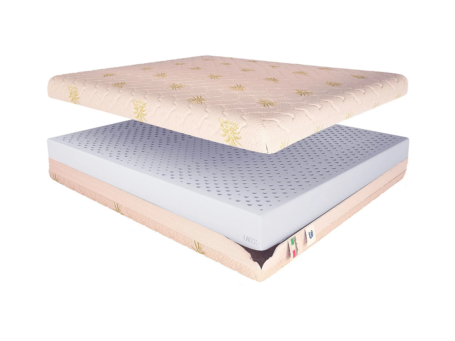 Materasso Lattice Alto 18 cm Lattice 100% 16 cm con Fodera Aloe Vera Singolo misura 90x200 cm