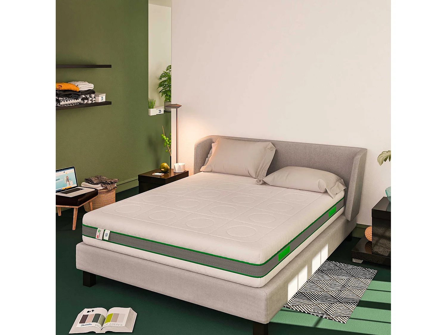Materasso 800 Molle e Memory 5 cm Green Spring Plus, misura 180x200 cm