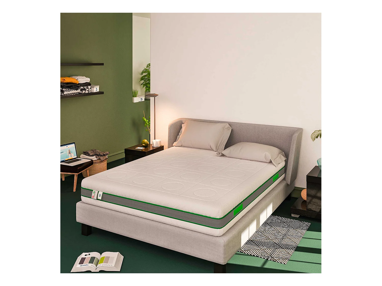 Materasso 800 Molle e Memory 5 cm Green Spring Plus, misura 100x200 cm