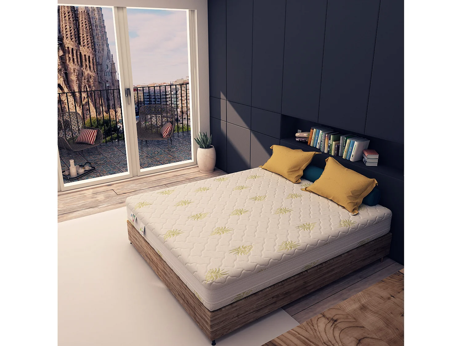 Materasso Memory Foam 15&plus;5 cm Sfoderabile Aloe VeraMatrimoniale misura 180x200 cm