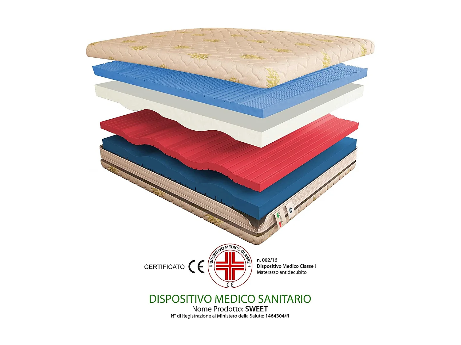 Materasso Memory Foam Sweet Dispositivo Medico Detraibile, Matrimoniale misura 180x200 cm