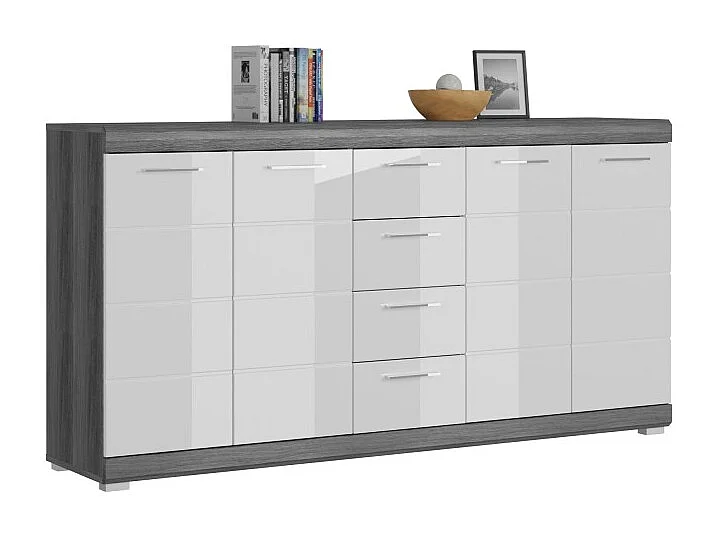 Buffet SCOTT – 4 portes et 4 tiroirs – Gris foncé et blanc – 165x85x37 cm