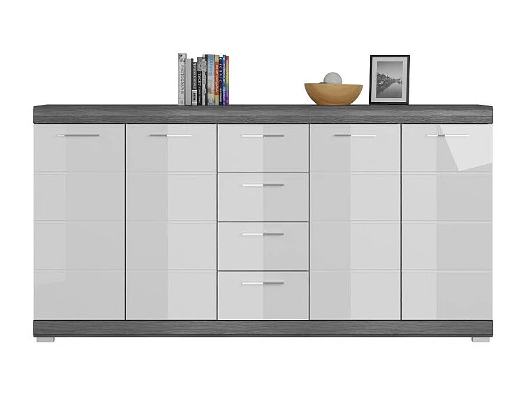 Buffet SCOTT – 4 portes et 4 tiroirs – Gris foncé et blanc – 165x85x37 cm
