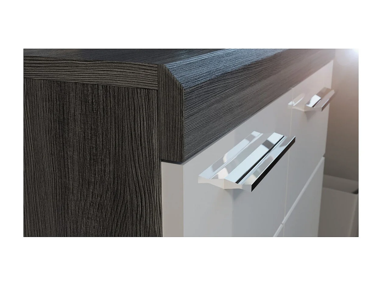 Buffet SCOTT – 4 portes et 4 tiroirs – Gris foncé et blanc – 165x85x37 cm