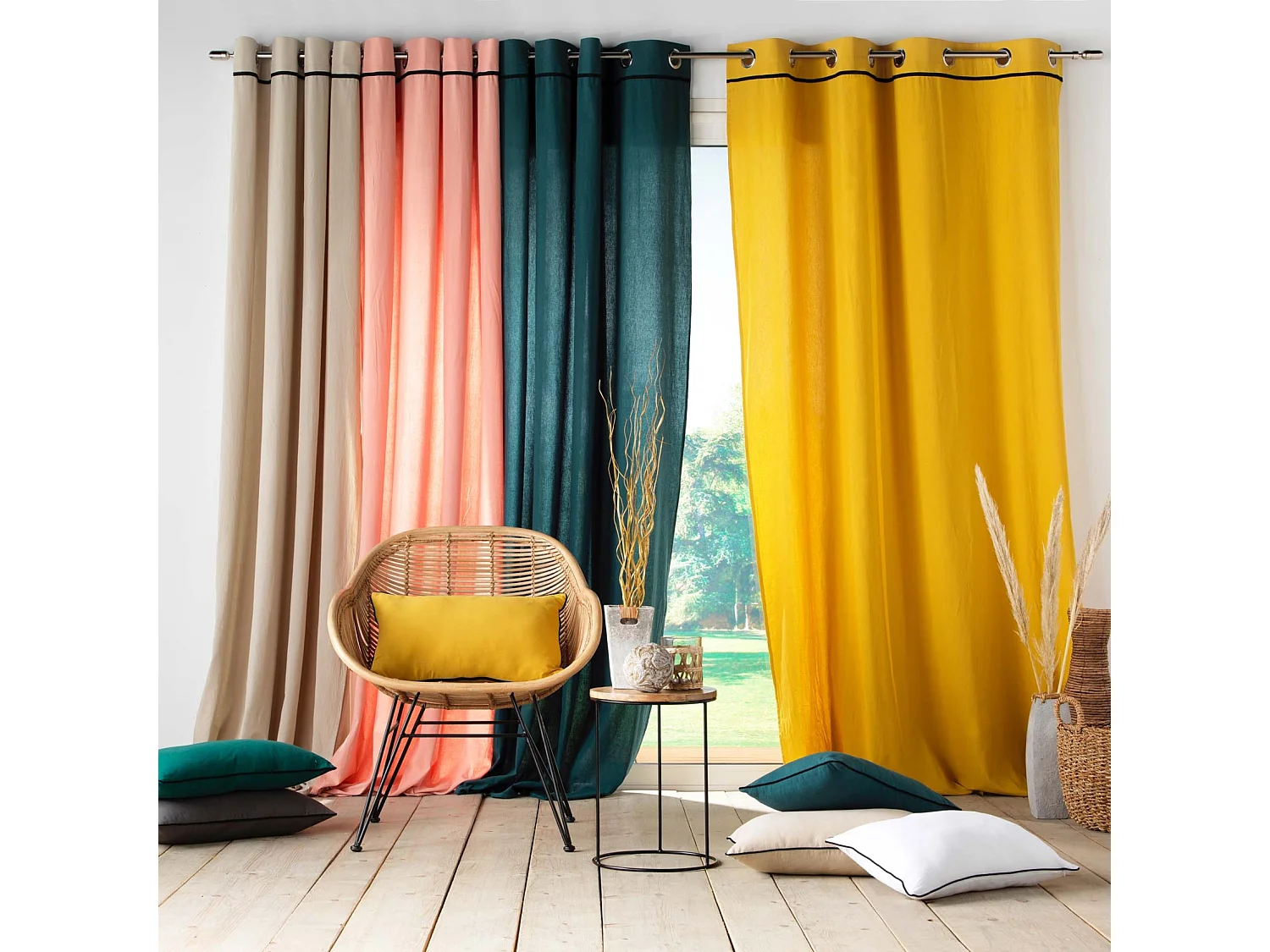 Cortina lisa en algodón lavado 135 x 240 cm