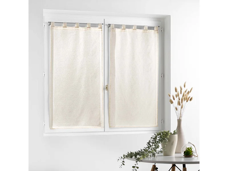 Par de visillos pequeños con efecto lino tejido