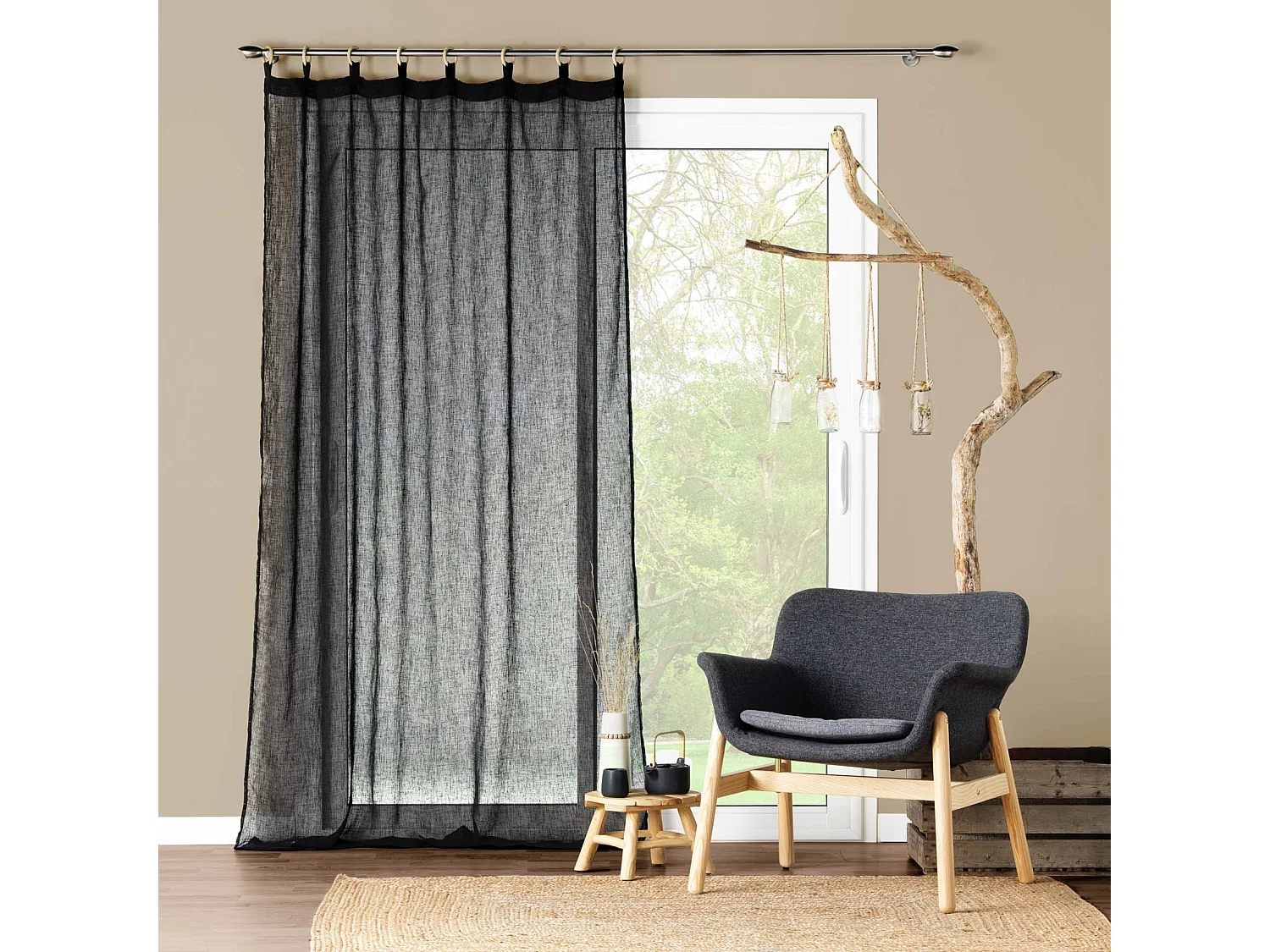 Rideau Voilage à Œillets "Minalisa" 140x240cm Noir