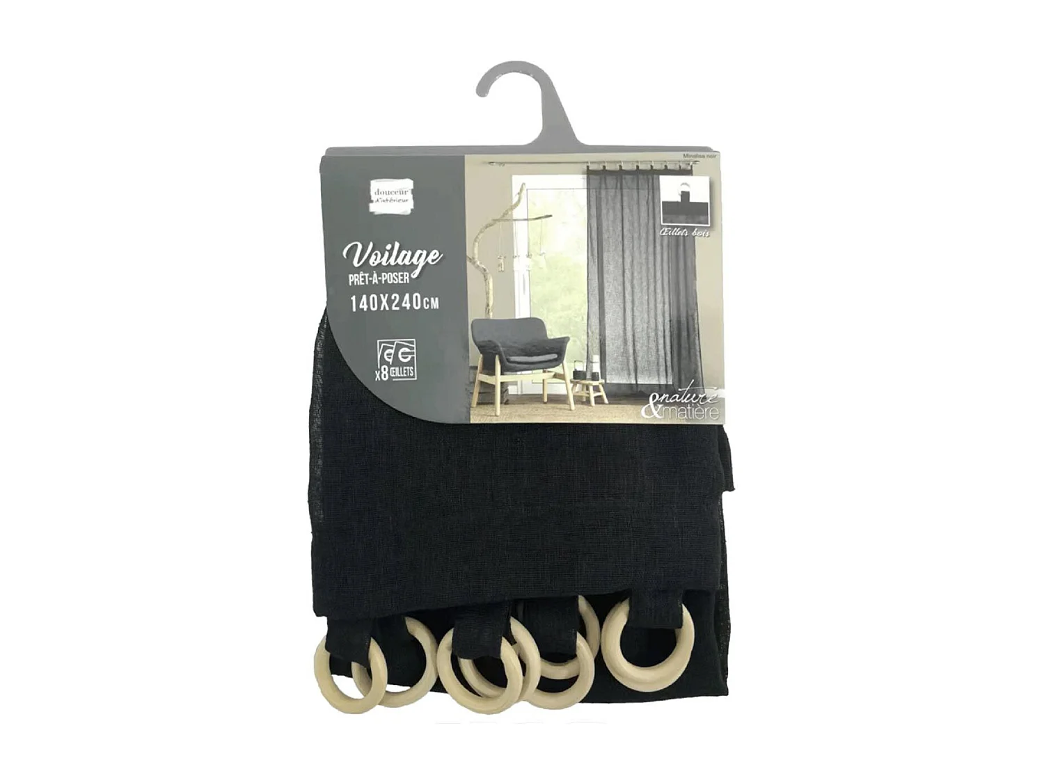 Rideau Voilage à Œillets "Minalisa" 140x240cm Noir