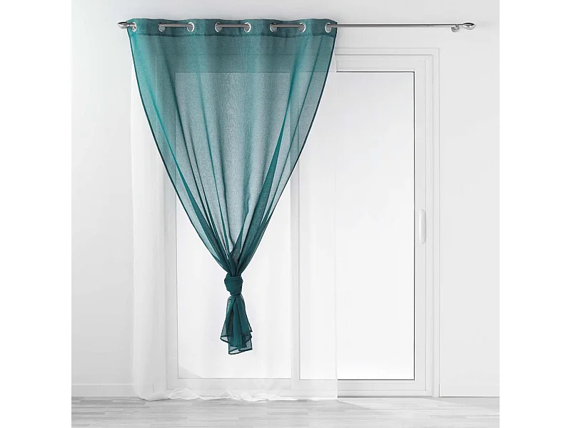 Rideau Voilage à Œillets "Duetto" 140x240cm Pétrole & Blanc