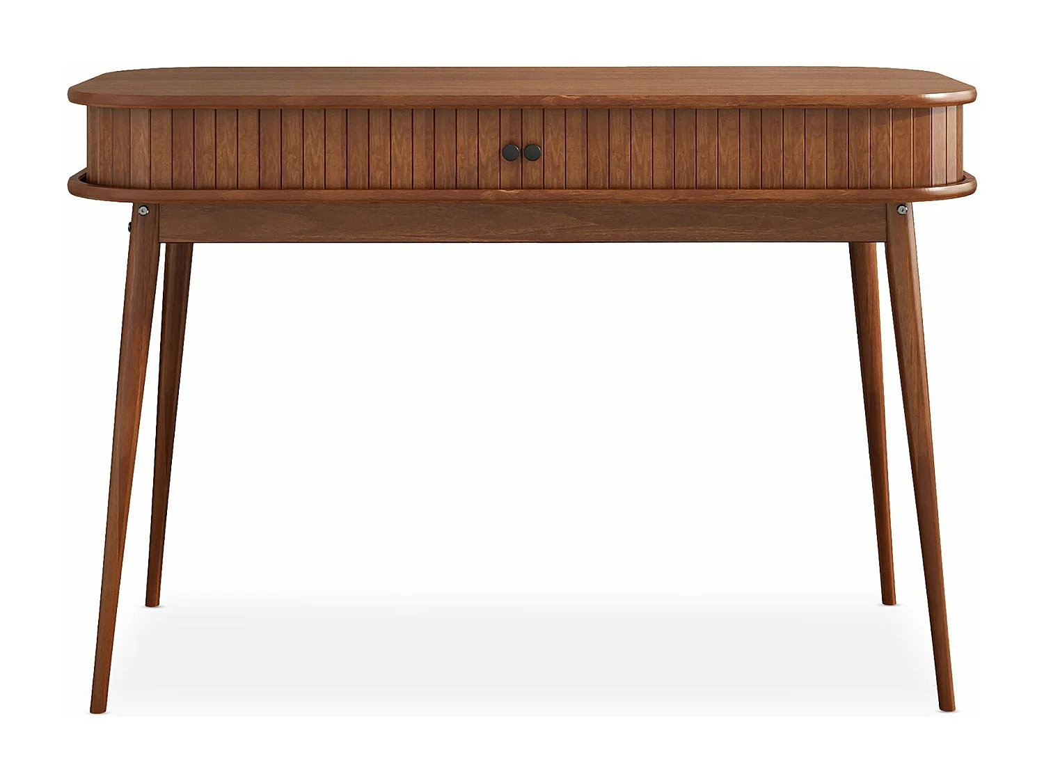 Bureau JARI en bois massif, 113 x 75 cm, façade cannelée, rangement avec porte coullisante, coloris châtaignier