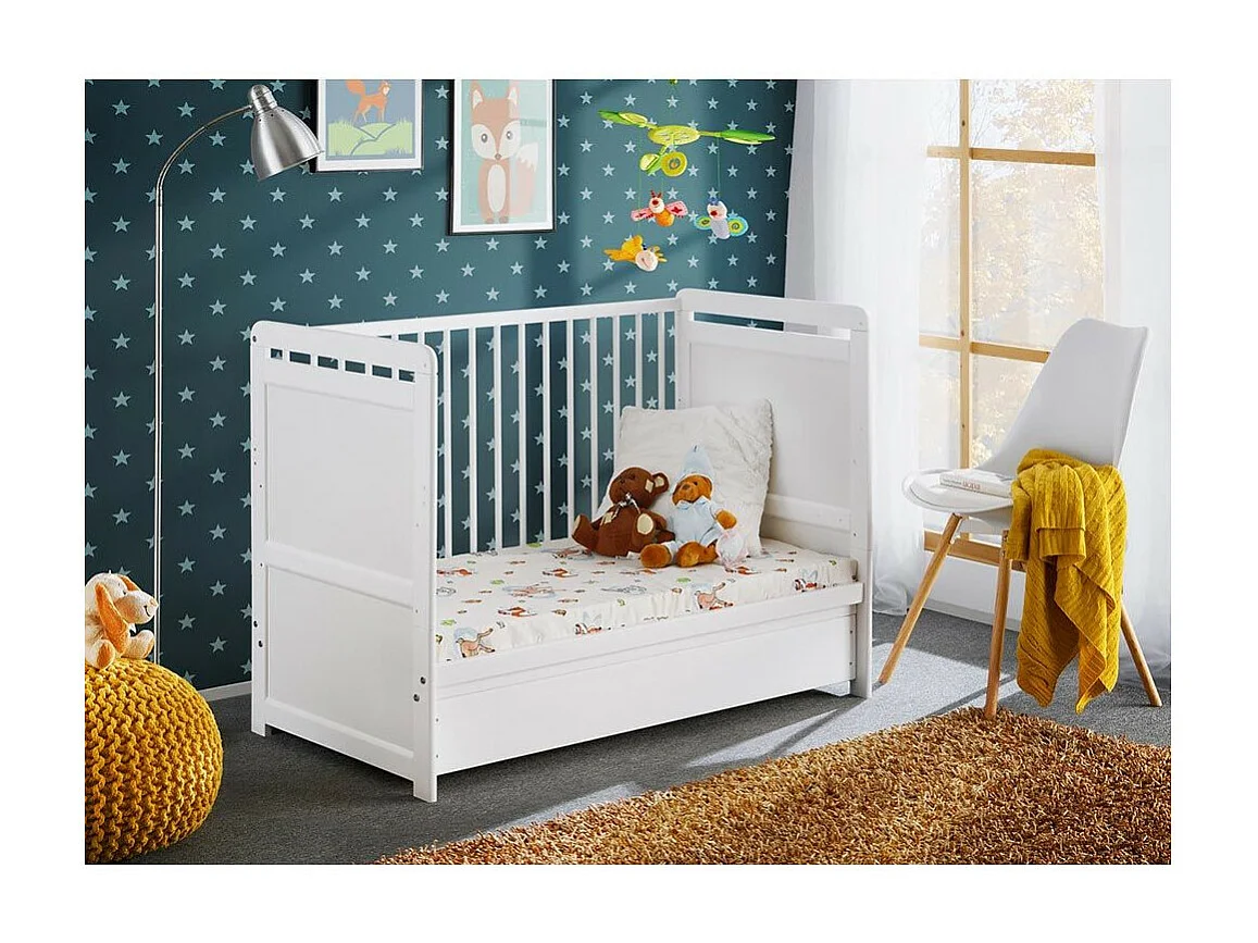 Lit Bébé & Tiroir de Lit "Tymek" 124cm Blanc