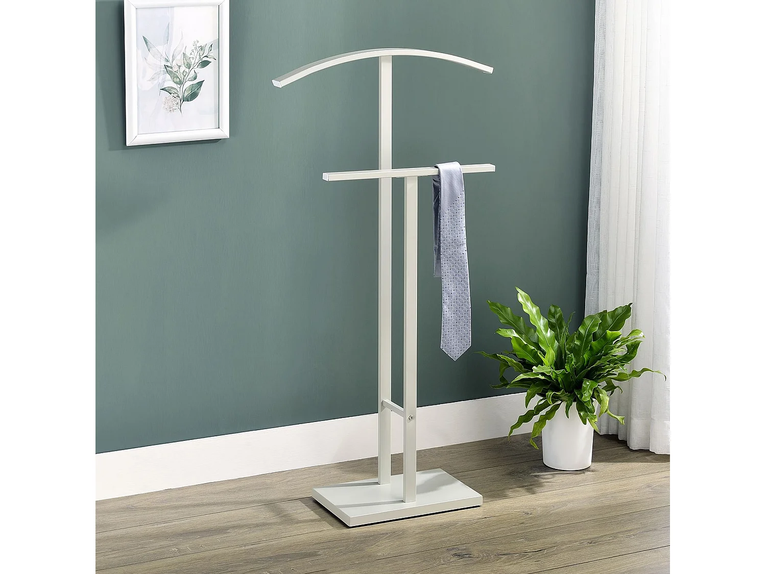 Valet de chambre SCOTT H 100 cm en métal beige porte-vêtements avec un cintre pour veste et un portant pour pantalon